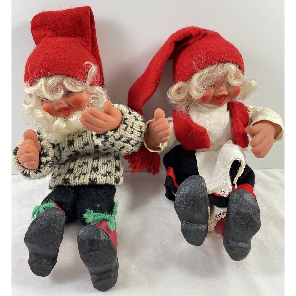 Arne Hasle Norwegian Nisse Gnome Doll Set of 2 Christmas Folklore Latex Vintage